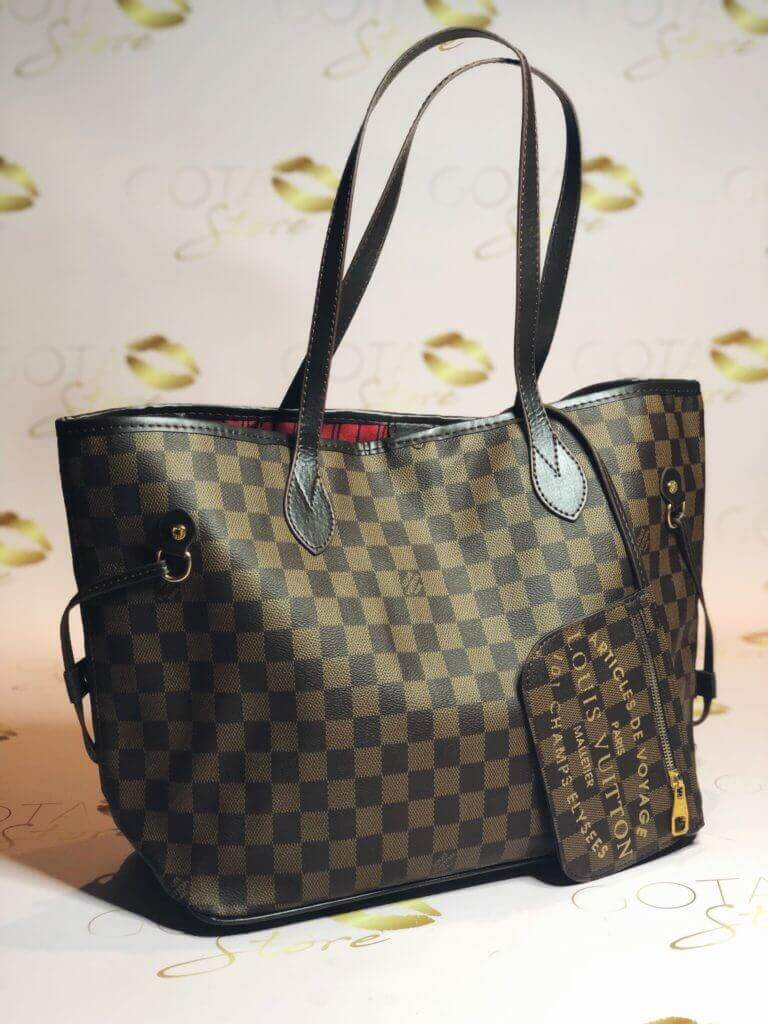 Timeless Style with LV Neverfull MM Damier Ebene - Brown Leather Women's Handbag