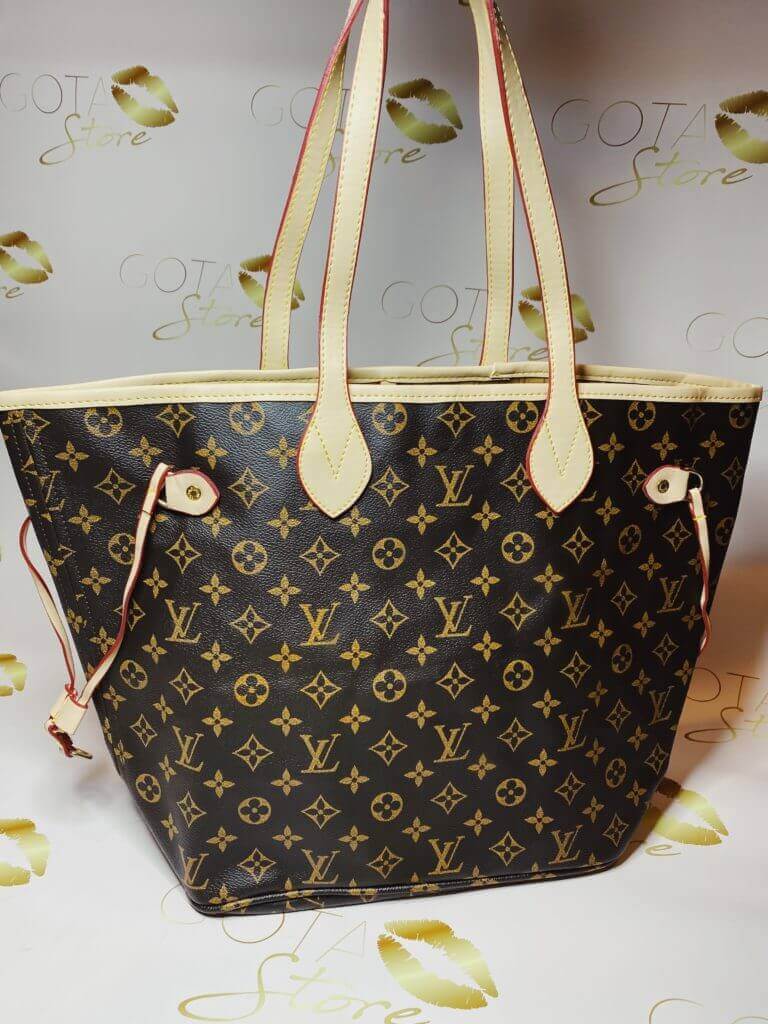 LV Neverfull MM Brown Leather Women's Handbag with Classic Monogram