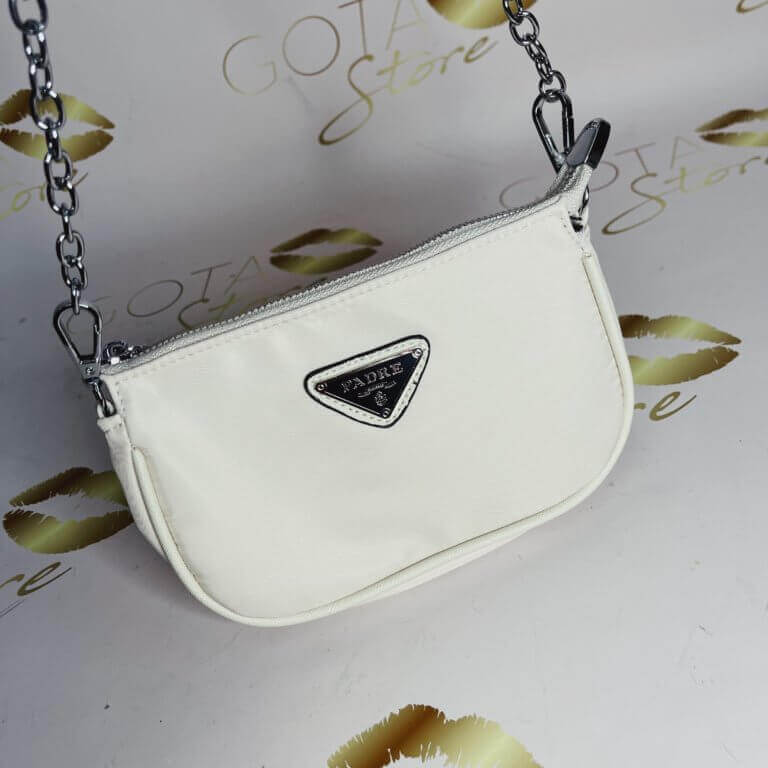 Padre Re-Edition Nylon Mini Purse - Women's Small Shoulder Bag in White & Gold Hardware