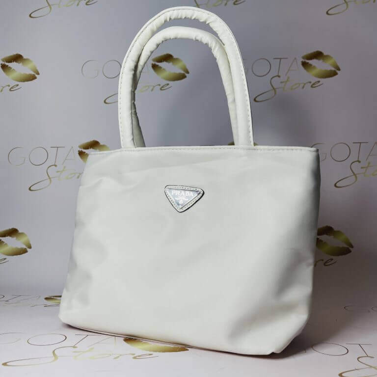 PRDA White Nylon Medium Purse - Women's Medium Tote Bag in Fabric
