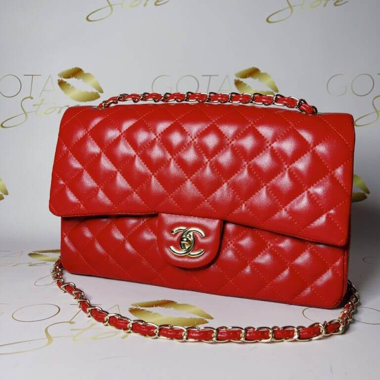 Red Leather Women's Large Handbag - Elevating Style with the Classic Double Flap Purse
