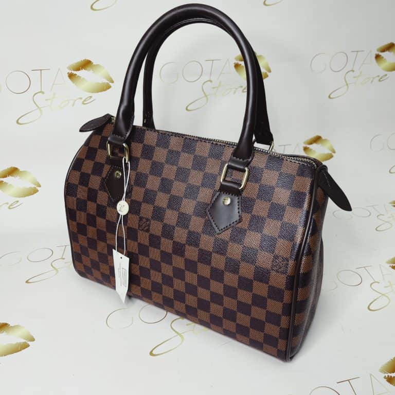 Stylish Essential- LV Speedy Brown Checker Hand Bag - Leather Women's Medium Purse