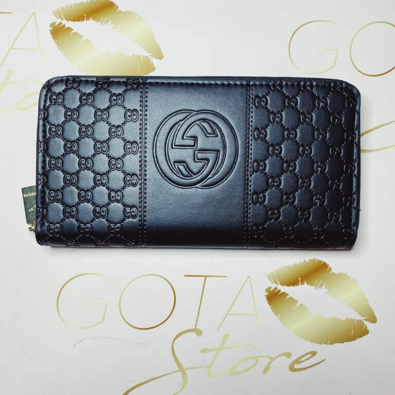 GG Zip Around Classic Women's Wallet - Black Leather and Gold Hardware Accent