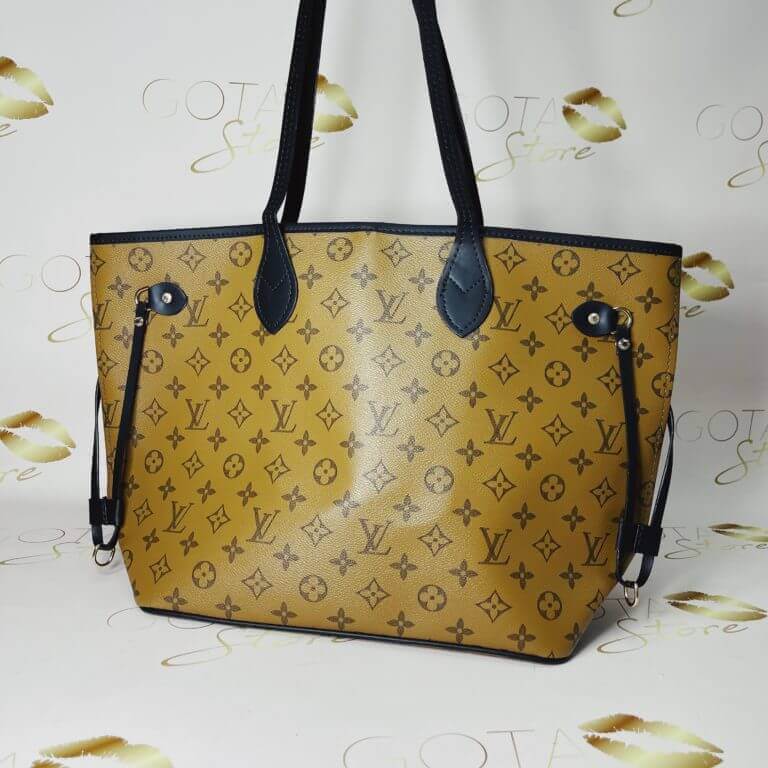 Timeless Elegance- LV Neverfull MM Brown Leather Women's Handbag with Light Brown Monogram