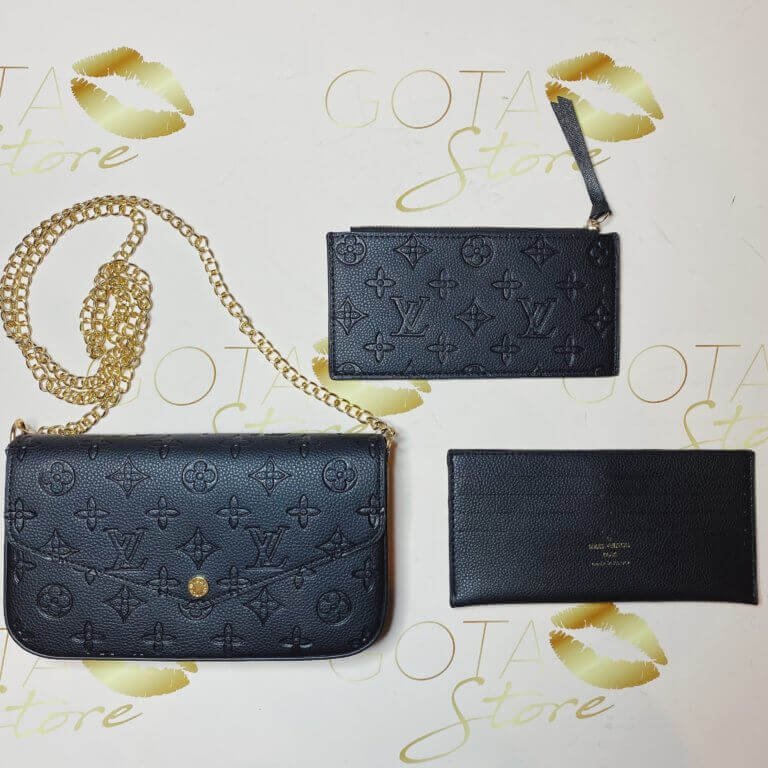 LV Felicie Embossed Monogram Purse - Women's Small Clutch Bag & Wallet in Black Leather