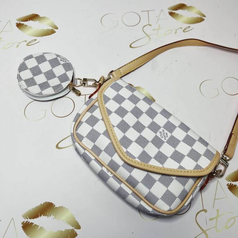 LV Croisette Damier Azur Small Purse - White Leather Chain Strap Clutch