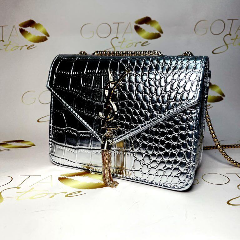 Modern Glamour- YSL LouLou Quilted Purse - Silver Leather & Gold Hardware Women's Medium Clutch Bag